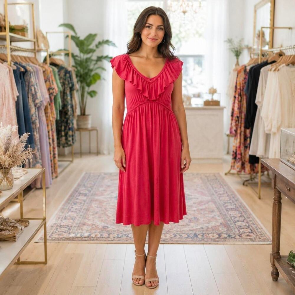 Speckles raspberry pink ruffle midi dress - Large